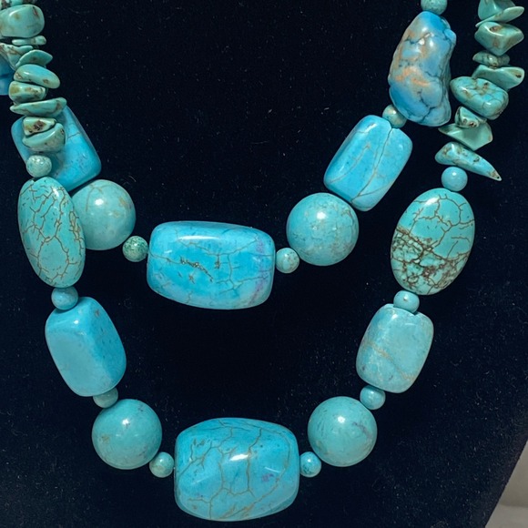 Turquoise‎ Southwestern Necklace Two Strand Chunky Bead Boho Statement Rodeo 90g - Picture 8 of 16